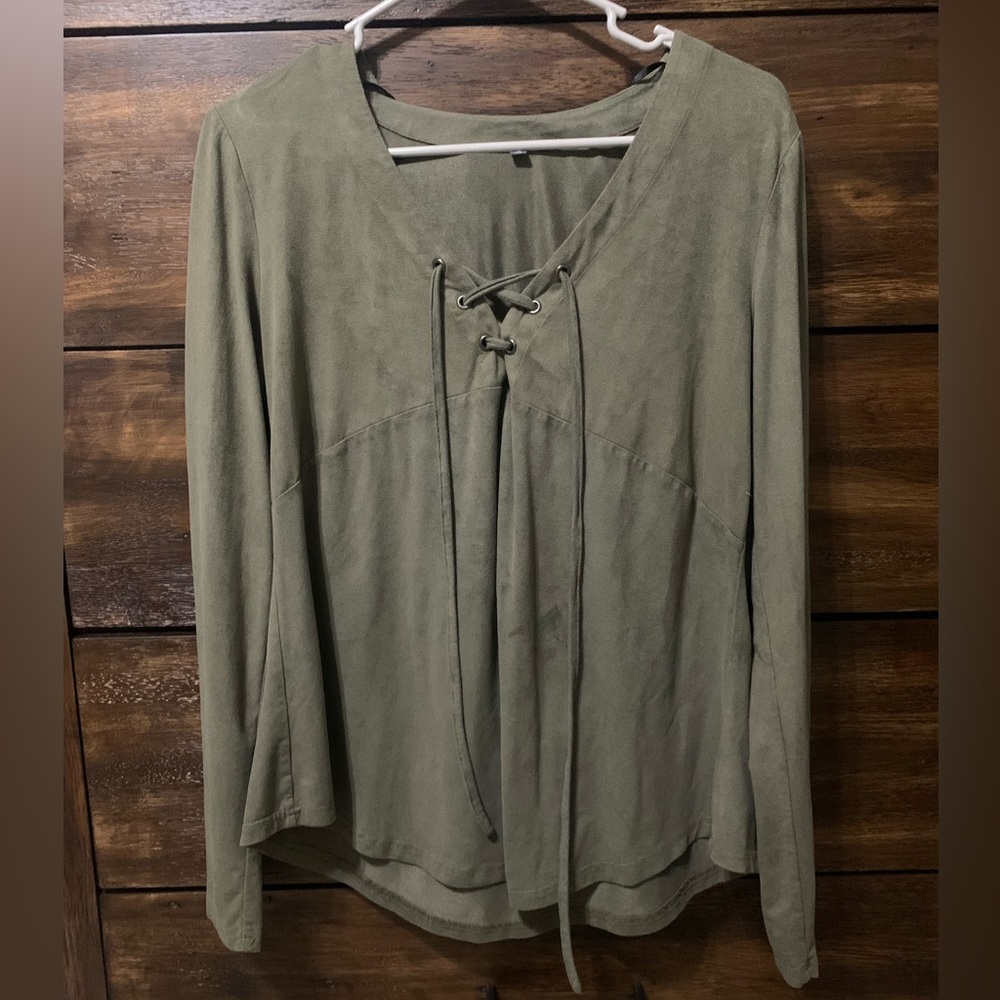 Miss Me Suede olive green long sleeve top
